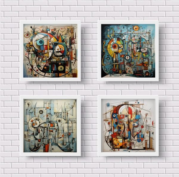 52- Set of 5 Prints Colorful Abstract Masterpieces: Mechanical Realism, Futurist Precision,  Traditional Elegance Picasso, Davinci Inspired