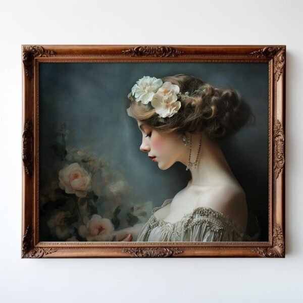 56 - Rococo-Inspired Beauty: Ethereal Portrait with Flowers, Vintage Charm, Romantic Fantasy, Anja Teeter Art